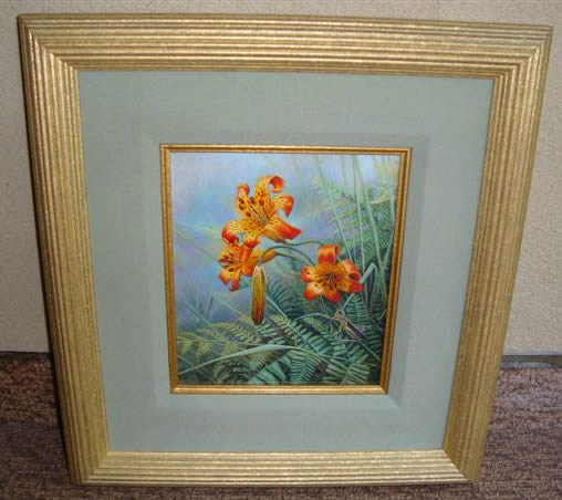 Original Painting, Tiger Lilies and Grasshopper by Stephen Lyman